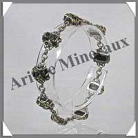 AMBRE - Bracelet Argent - 9 Cabochons Rectangulaires - Vert - C004