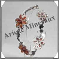 AMBRE - Bracelet Argent - 4 Fleurs - Caramel - C012