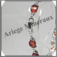 AMBRE - Bracelet Argent - 12 Cabochons Ovales - Caramel - 19 cm - L002