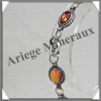 AMBRE - Bracelet Argent - 10 Cabochons Ovales - Caramel - 19 cm - L004