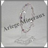 AMETHYSTE Cristallise - Bracelet Argent - 5 Cabochons Facets - 20 cm - P002