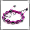 AMETHYSTE et HEMATITE - Bracelet Shamballa - 11 Perles de 10 mm - Macramé Violet - A Inde