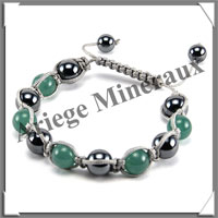 AVENTURINE et HEMATITE - Bracelet Shamballa - 11 Perles de 10 mm - Macram Argent - A