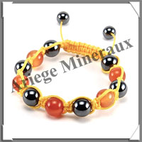 CORNALINE et HEMATITE - Bracelet Shamballa - 11 Perles de 10 mm - Macram Jaune - A