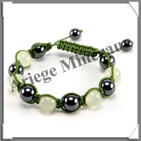 JADE et HEMATITE - Bracelet Shamballa - 11 Perles de 10 mm - Macram Olive - A
