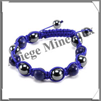 LAPIS LAZULI et HEMATITE - Bracelet Shamballa - 11 Perles de 10 mm - Macram Bleu - A