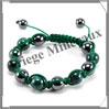 MALACHITE et HEMATITE - Bracelet Shamballa - 11 Perles de 10 mm - Macramé Vert - A Inde