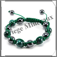 MALACHITE et HEMATITE - Bracelet Shamballa - 11 Perles de 10 mm - Macram Vert - A