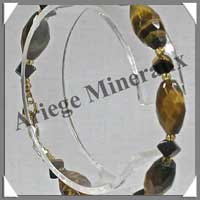 OEIL DE TIGRE - Bracelet Compos Olives Facetes 8x12 mm et Cubes 4 mm Alterns - 20 cm - C001