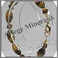 OEIL DE TIGRE - Bracelet Compos Olives Facetes 8x12 mm et Cubes 4 mm Alterns - 20 cm - C001