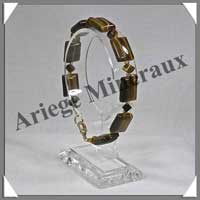 OEIL DE TIGRE - Bracelet Compos Rectangles 10x12 mm et Cubes 4 mm alterns - 19 cm - C001