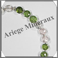 PERIDOT et QUARTZ ROSE - Bracelet Argent - Perles Facetes - 19 cm - 62 grammes - W001