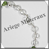 PERIDOT et QUARTZ ROSE - Bracelet Argent - Perles Facetes - 20 cm - 62 grammes - W002