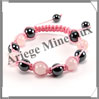 QUARTZ ROSE et HEMATITE - Bracelet Shamballa - 11 Perles de 10 mm - Macramé Rose - A Inde