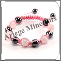 QUARTZ ROSE et HEMATITE - Bracelet Shamballa - 11 Perles de 10 mm - Macram Rose - A