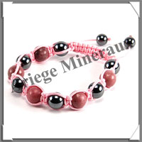 RHODONITE et HEMATITE - Bracelet Shamballa - 11 Perles de 10 mm - Macram Rose - A