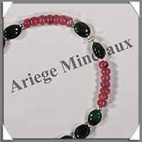 RUBIS + EMERAUDE - Bracelet Argent - Perles Ovales + Disques - 17 cm - 6,1 grammes - W002