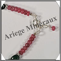 RUBIS + EMERAUDE - Bracelet Argent - Perles Ovales + Disques - 17 cm - 6,1 grammes - W002