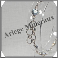 TOPAZE BLEUE Cristallise - Bracelet Argent - 8 Cabochons Facets - 20 cm - P001