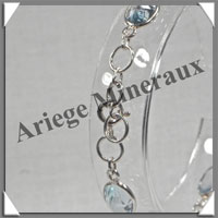 TOPAZE BLEUE Cristallise - Bracelet Argent - 9 Cabochons Facets - 19 cm - P002