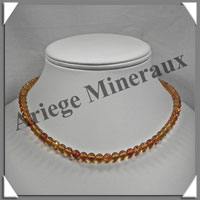 AMBRE - Collier Perles 6 mm - Caramel Clair - 43 cm - C002